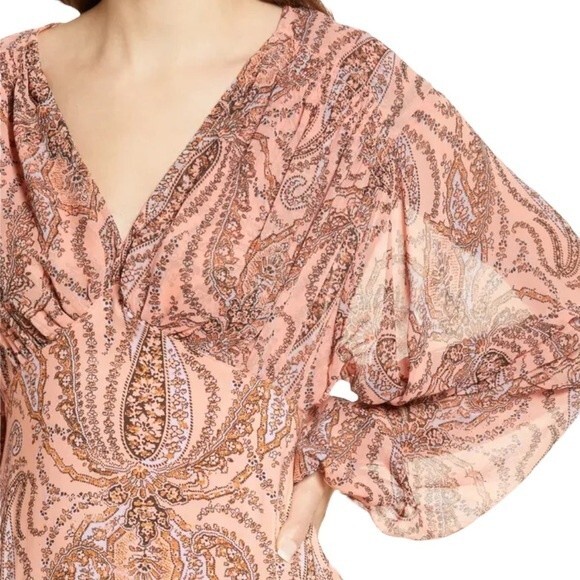 NWT Free People Mirage Maxi Dress Long Sleeve Flowy Boho Peach Combo Size 2 NEW - Picture 11 of 16